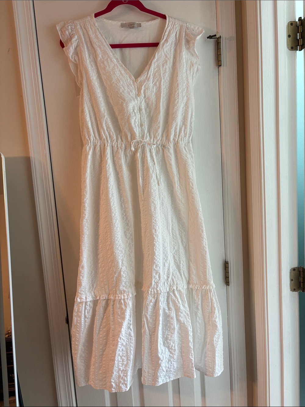 LOFT White V-Neck Tiered Maxi Dress